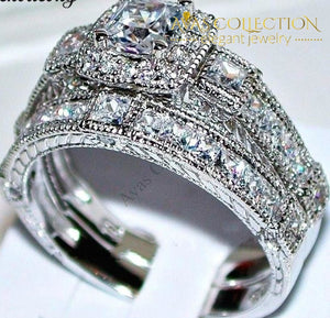 Vintage Princess Cut Wedding Ring Set Engagement Rings