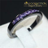 Princess Cut 10Kt Black Gold Filled Purple Birthstone Wedding Band Ring Set Rings