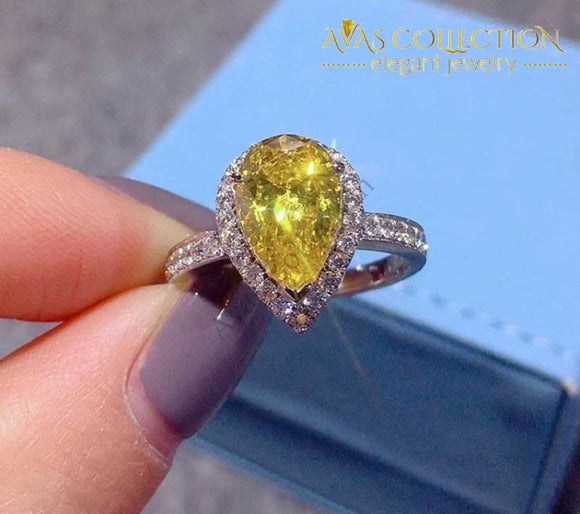 Yellow Water Drop Promise Ring  2ct / Pear cut - Avas Collection