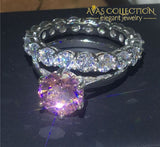 3 ct Pink Solitaire Wedding Ring Set - Avas Collection