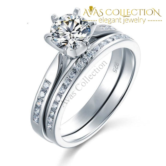 2 Pcs Solid 925 Sterling Silver Wedding Set/ High Polished - Avas Collection