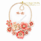 Chunky Crystal Flower Necklace & Earrings Jewelry Sets