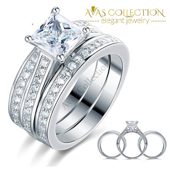 1.5 Ct Princess Cut Solid 925 Sterling Silver 3-Pcs Set - Avas Collection