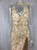 Luxurious Bling Sequined Slit Wrap Party Dress - Avas Collection