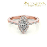 Marquise Cut 1 Ct Halo Style Engagement Ring Rose/white/ Yellow Gold Finish Rings