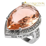 Huge Simulated  Morganite Silver Ring - Avas Collection
