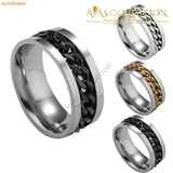 1 Piece Fashion Spinner Black Chain Ring For Men Punk Titanium Steel Metal Vnox Brand Finger Anel