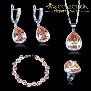 Pear Cut  Champagne Jewelry Set for Women Earrings/Pendant/Necklace/Rings/Bracelet - Avas Collection