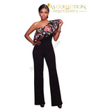 Summer Fashion Jumpsuit Elegant One Shoulder Embroidered Flower - Avas Collection