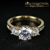 Real Solid  Three Stone 925 Sterling Silver Engagement Rings 3 Carat Finished in 18k Gold - Avas Collection