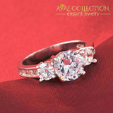 Real Solid  Three Stone 925 Sterling Silver Engagement Rings 3 Carat Finished in 18k Gold - Avas Collection