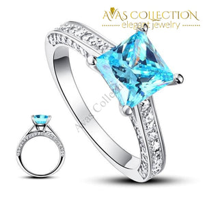 1.5 Carat Princess Fancy Blue Simulated Diamond 925 Sterling Silver Wedding Engagement Ring