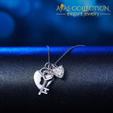 Love Heart Lock Key 925 Sterling Silver Pendant Necklace 1.5 Carat Simulated Diamond