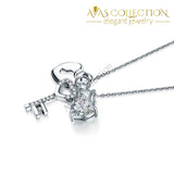 Love Heart Lock Key 925 Sterling Silver Pendant Necklace 1.5 Carat Simulated Diamond