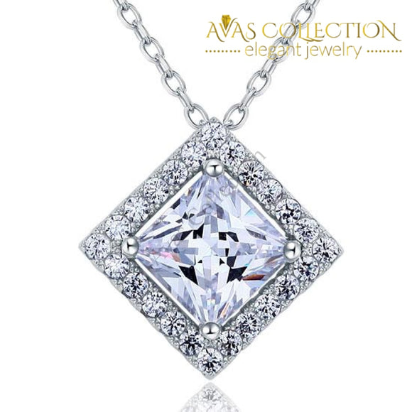1 Carat Princess Cut Simulated Diamond 925 Sterling Silver Pendant Necklace - Avas Collection