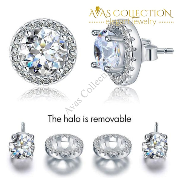 2.5 Carat Round Halo (Removable) Stud Solid 925 Sterling Silver Earrings Jewelry