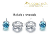 2.5 Carat Round Aqua Blue Halo (Removable) Stud Solid 925 Sterling Silver Earrings Jewelry