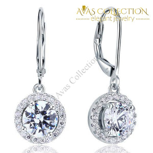 Simulated Diamond Round Cut Dangle Drop Sterling 925 Silver Earrings