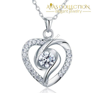 Simulated Diamond Heart 925 Sterling Silver Pendant Necklace