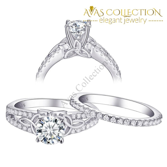 1.5Ct White Round Solid 925 Sterling Silver Wedding Set/ High Polished - Avas Collection