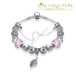 Petite Bubble Gum Pink Leaf Branch Pandora Inspired Bracelet Made With Swarovski Elements