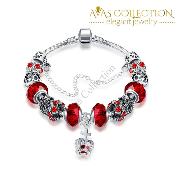 Royal Ruby Crown Jewel Pandora Inspired Bracelet Made With Swarovski Elements
