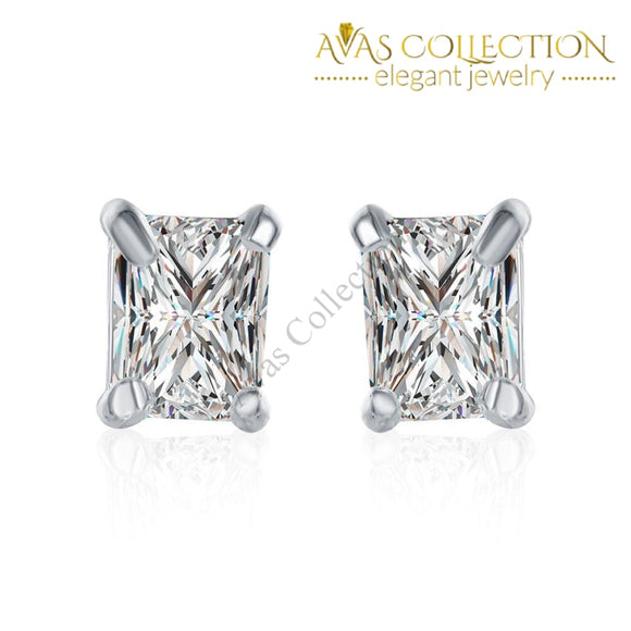 Swarovski Crystal Stud Rectangle Diamond Cut Earring In White Gold Plated