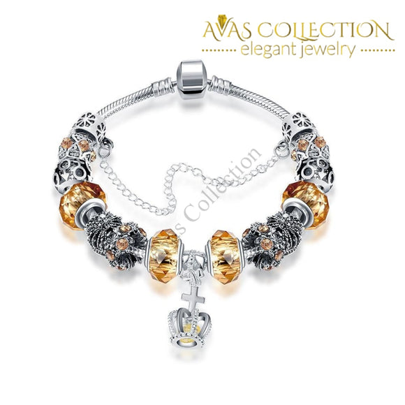 Royal Yellow Citrine Crown Jewel Pandora Inspired Bracelet Made With Swarovski Elements