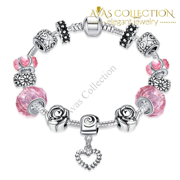 Rose Quartz Pandora Inspired Bracelet Made with Swarovski Elements - Avas Collection