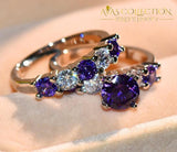 Purple Round Ring  Wedding Ring Set  18k White Gold Filled - Avas Collection