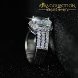 Solid 925 Silver Oval Shape Wedding Engagement Three Rows Rings